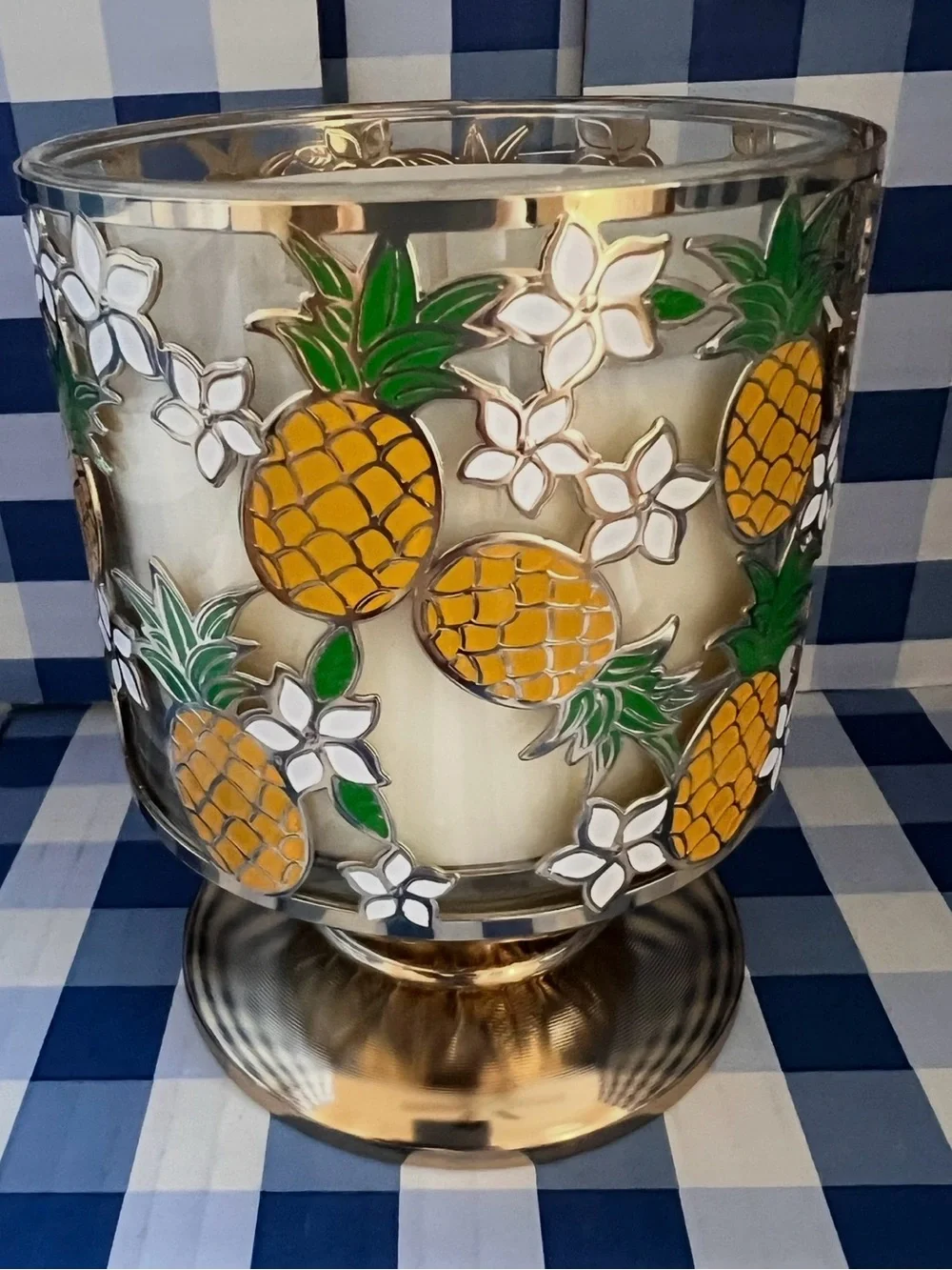 Bath & Body Works PINEAPPLE & PLUMERIA 3-Wick Pedestal Candle Holder NEW